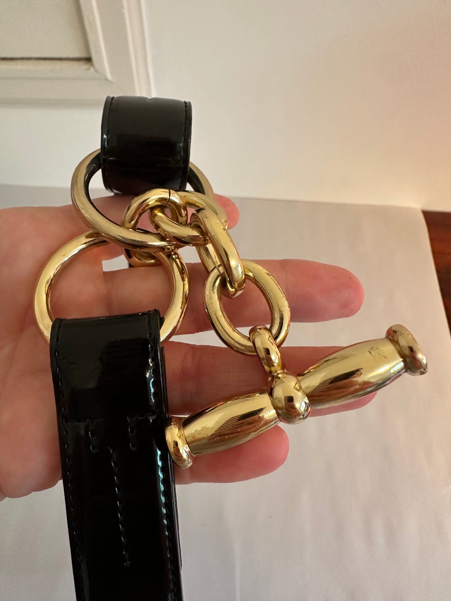 Ralph Lauren Black Patent Belt with Gold Hardware