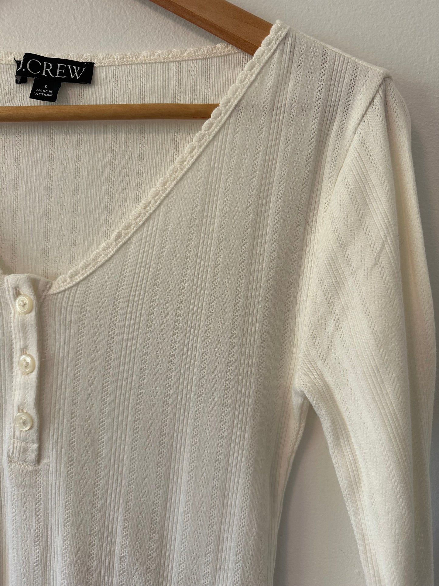 J. Crew Pointelle Cotton Long Sleeve Bodysuit in Ivory | Size Small