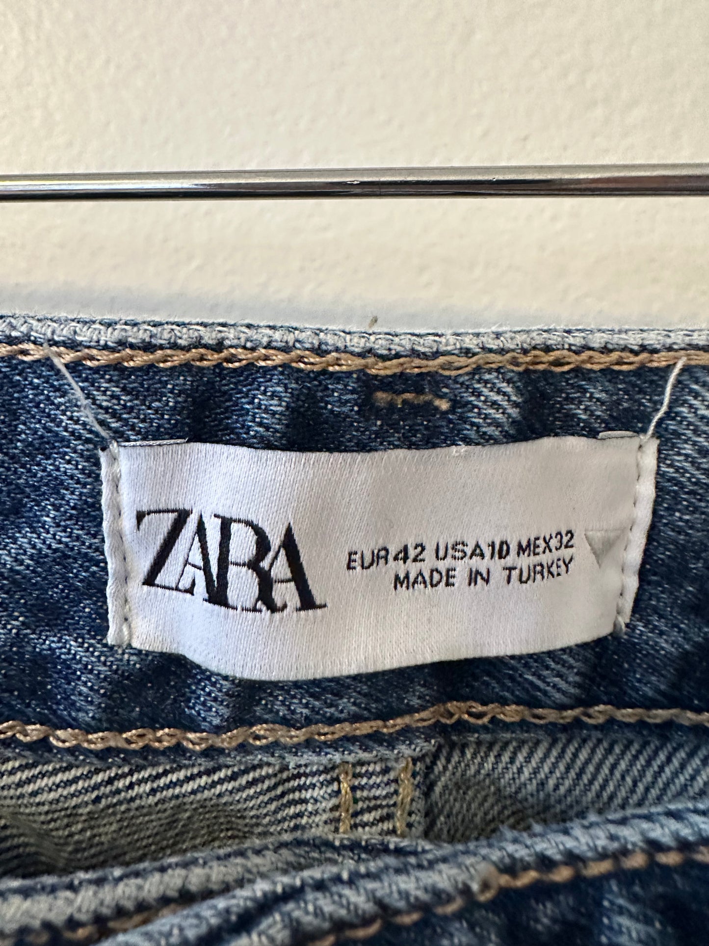 Zara Mid Rise Wide Leg Cotton Medium Wash Jeans | Size 10