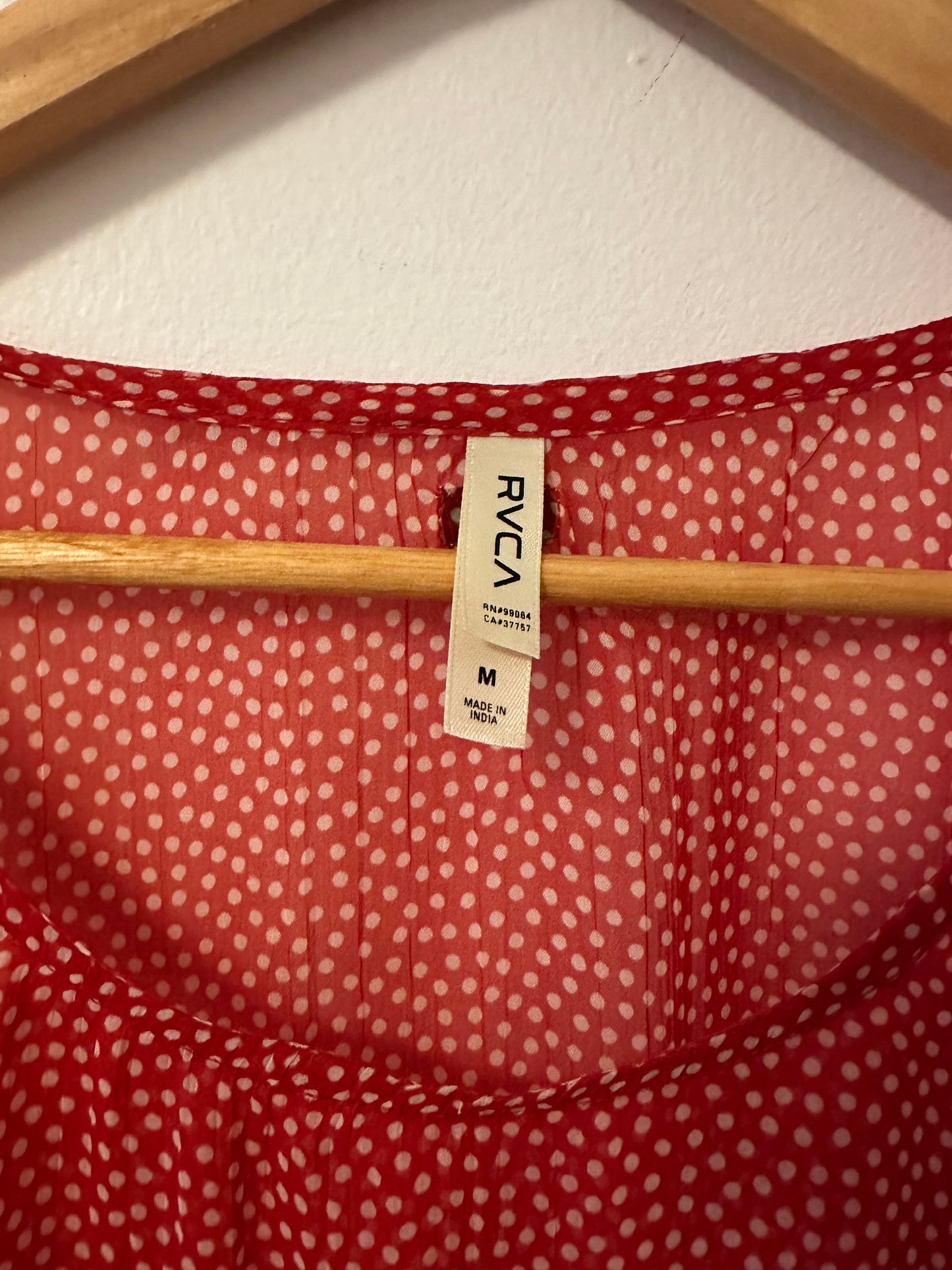 RVCA Red Dotted Sheer Women's Blouse | Size Medium