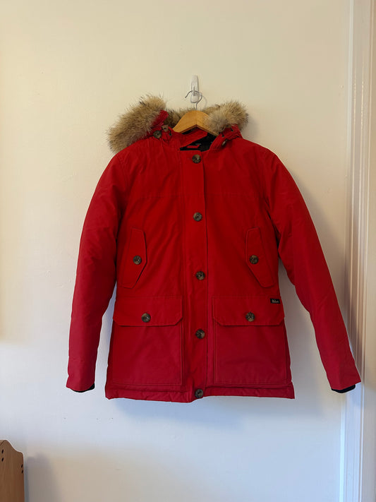 Woolrich Arctic Red Hooded Parka with Coyote Fur Trim | Size XS