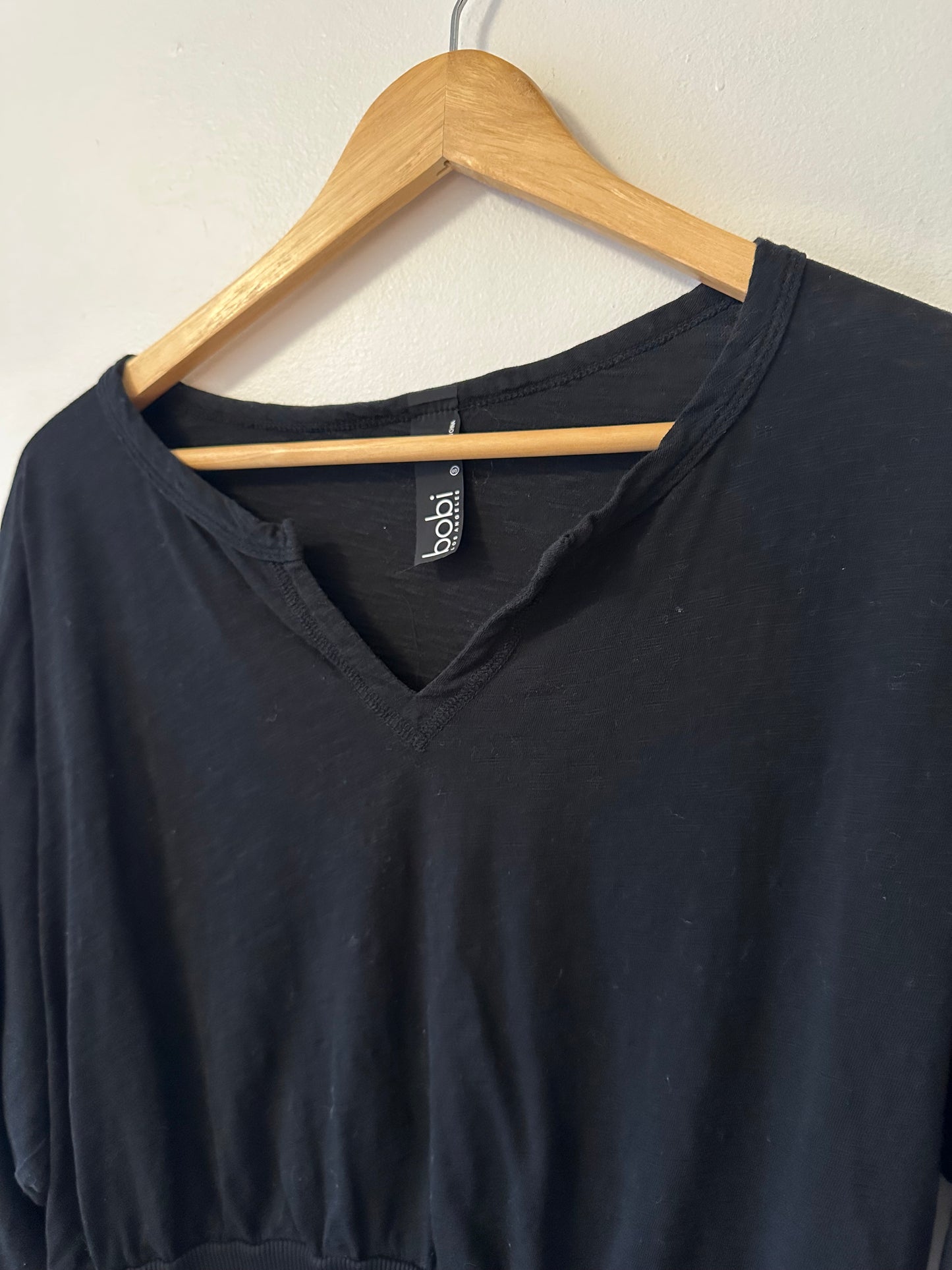 bobi Black Split Neck Long Sleeve T-Shirt | Size Small