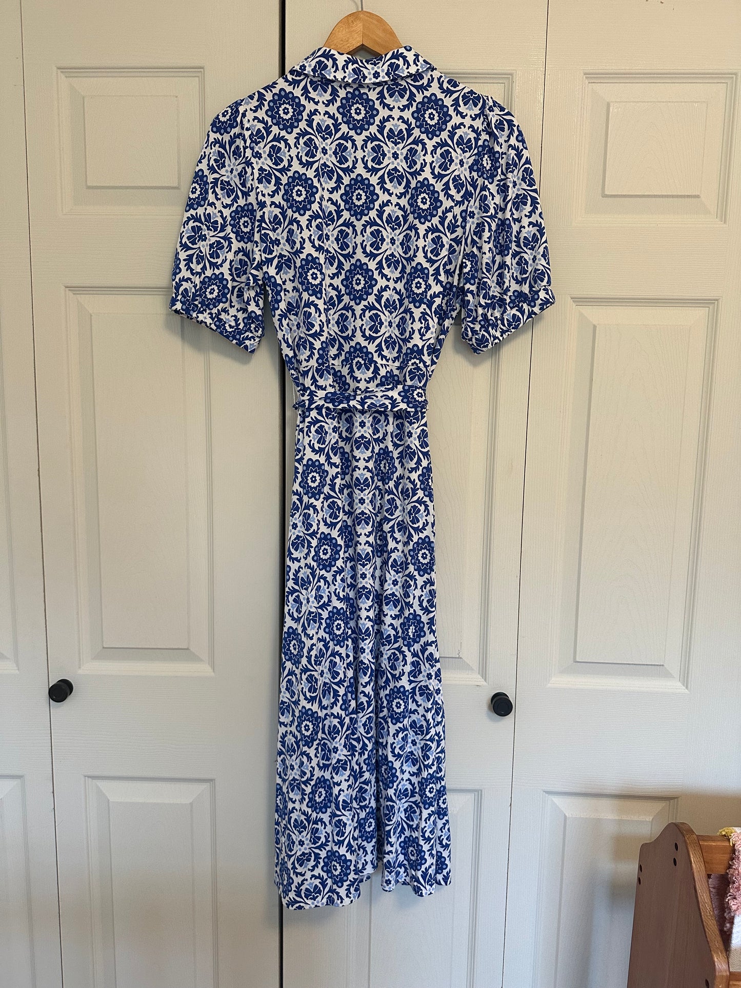 Boden Blue and White Floral Button Down Shirt Dress - Size 10