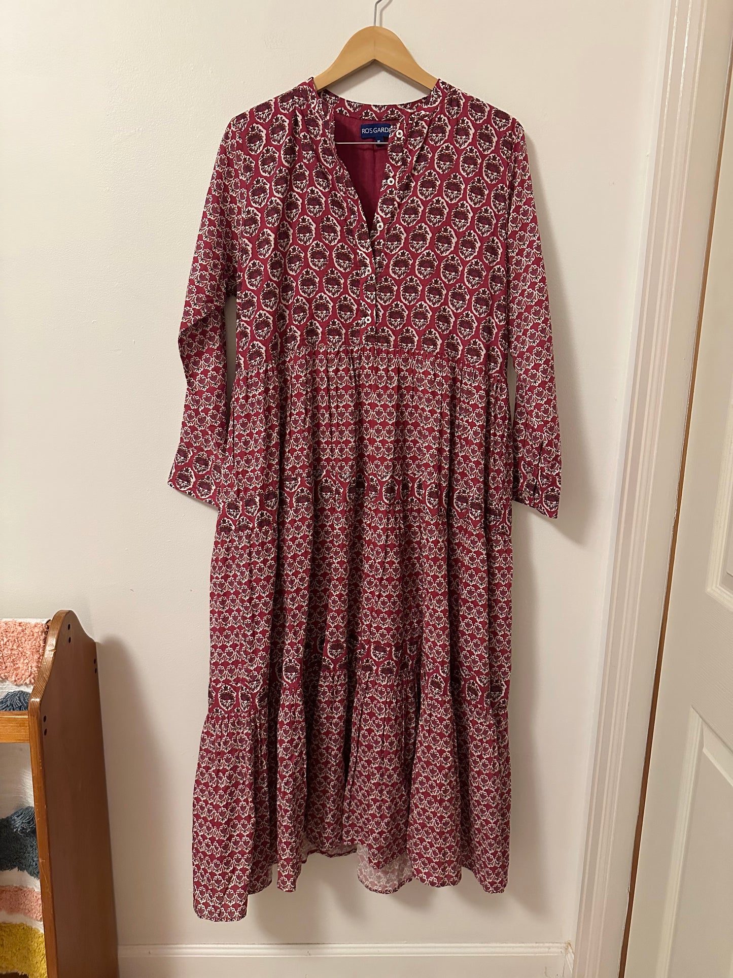Ro’s Garden Red Long Sleeve Boho Cotton Maxi Dress | Size XL