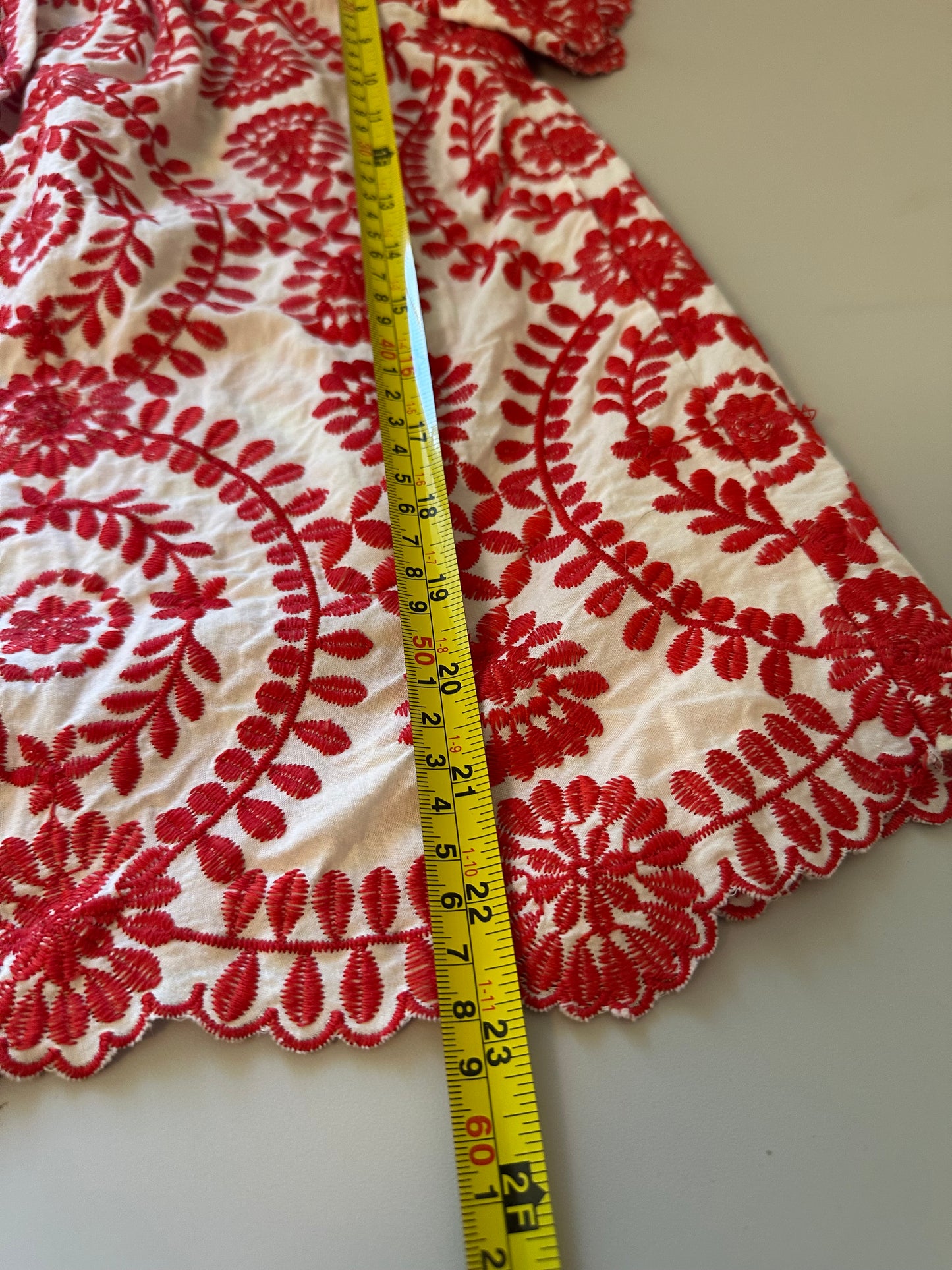 Entro Red and White Embroidered Off The Shoulder Blouse | Size Small