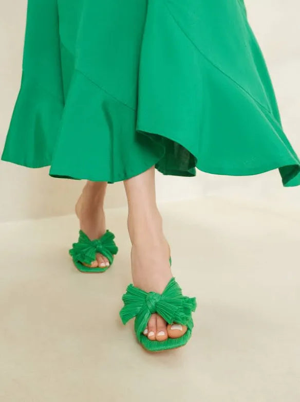 Loeffler Randall Women's Claudia Clover Pleated Bow Mule Sandals Size 9