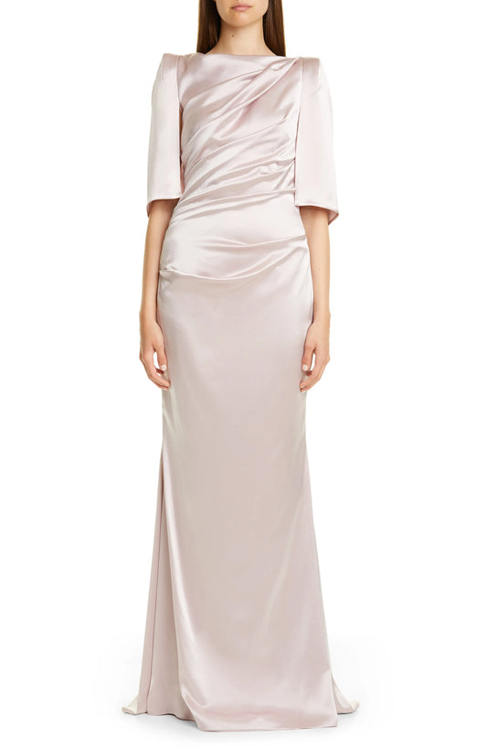 Talbot Runhof Bateau Neck Satin Floor Length Gown in Lilac - Size 12