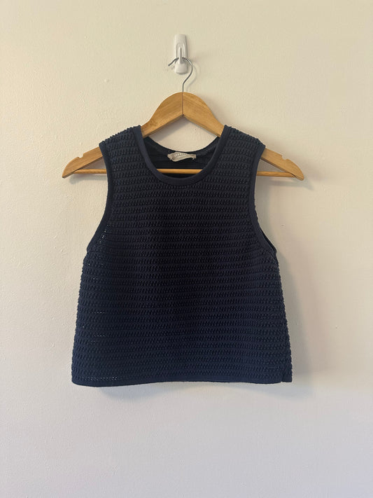 Everlane The Crochet Knit Organic Cotton Navy Blue Sleeveless Sweater | Size Medium