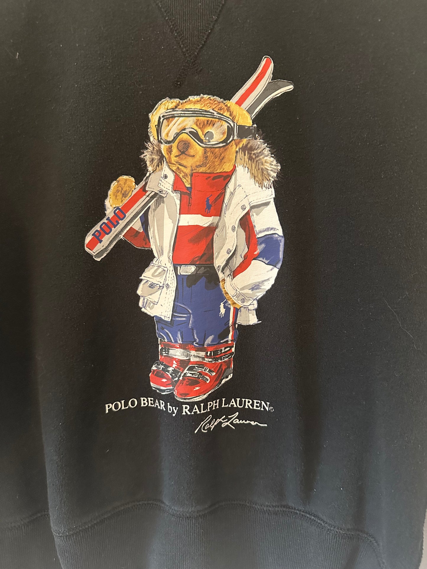 Ralph Lauren Black Sweatshirt with Skiing Polo Bear Size Small