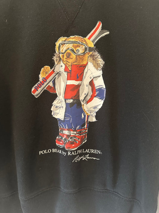 Ralph Lauren Black Sweatshirt with Skiing Polo Bear Size Small