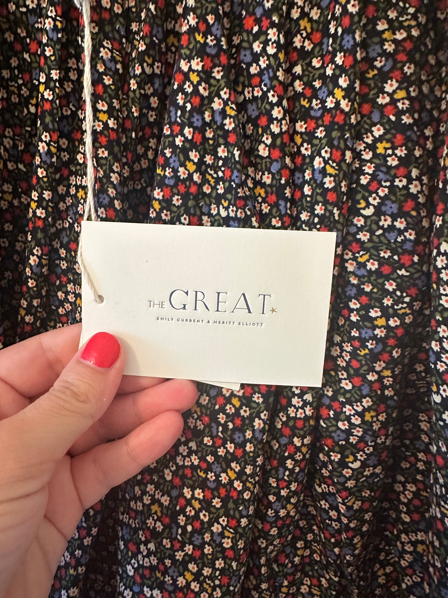 The Great. The Moonstone Top - Dark Navy Mini Wildflower Print Size 0