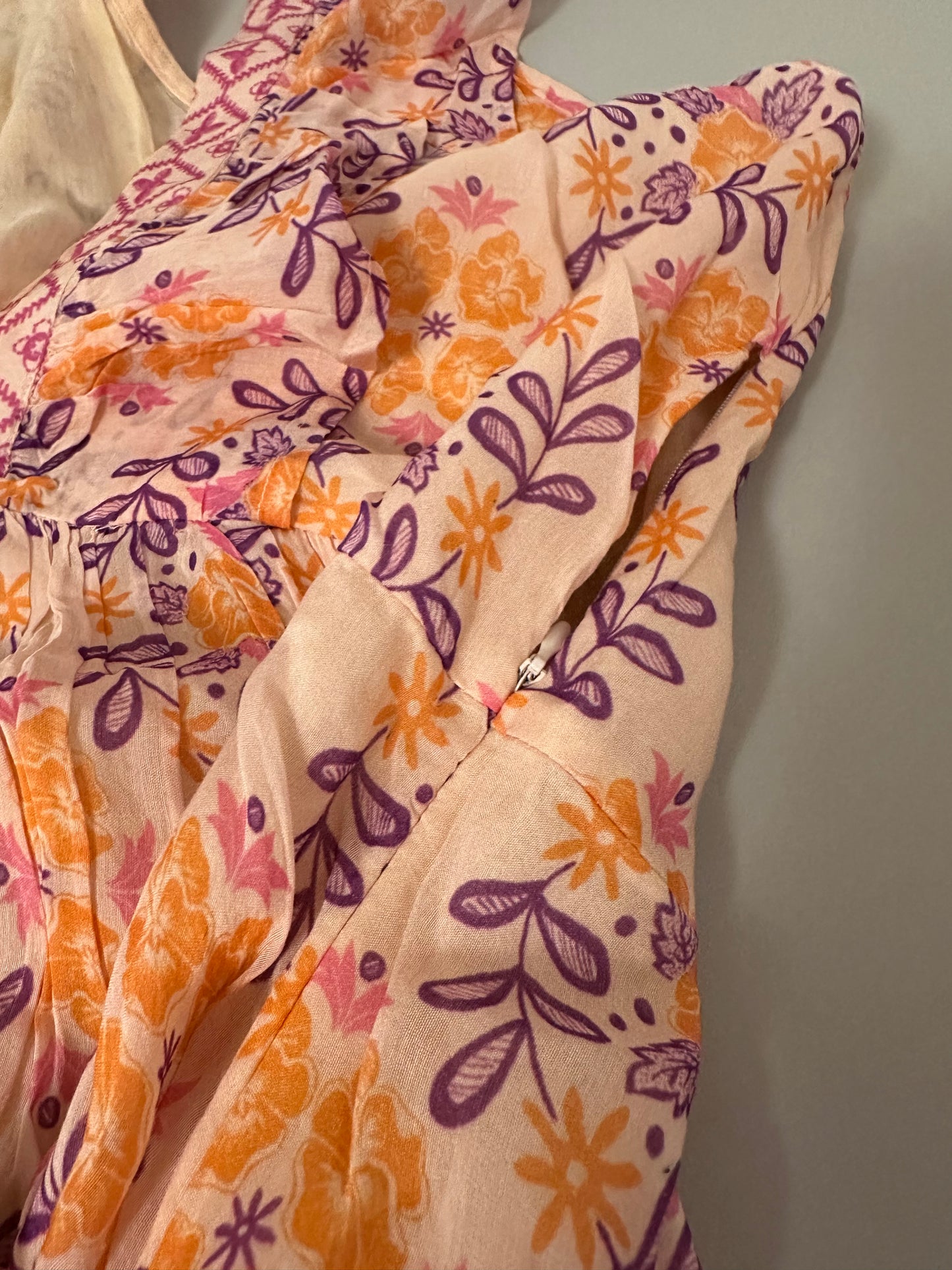 Oliphant Ruffle V-Neck Purple and Orange Floral Maxi Dress | Size 2XL