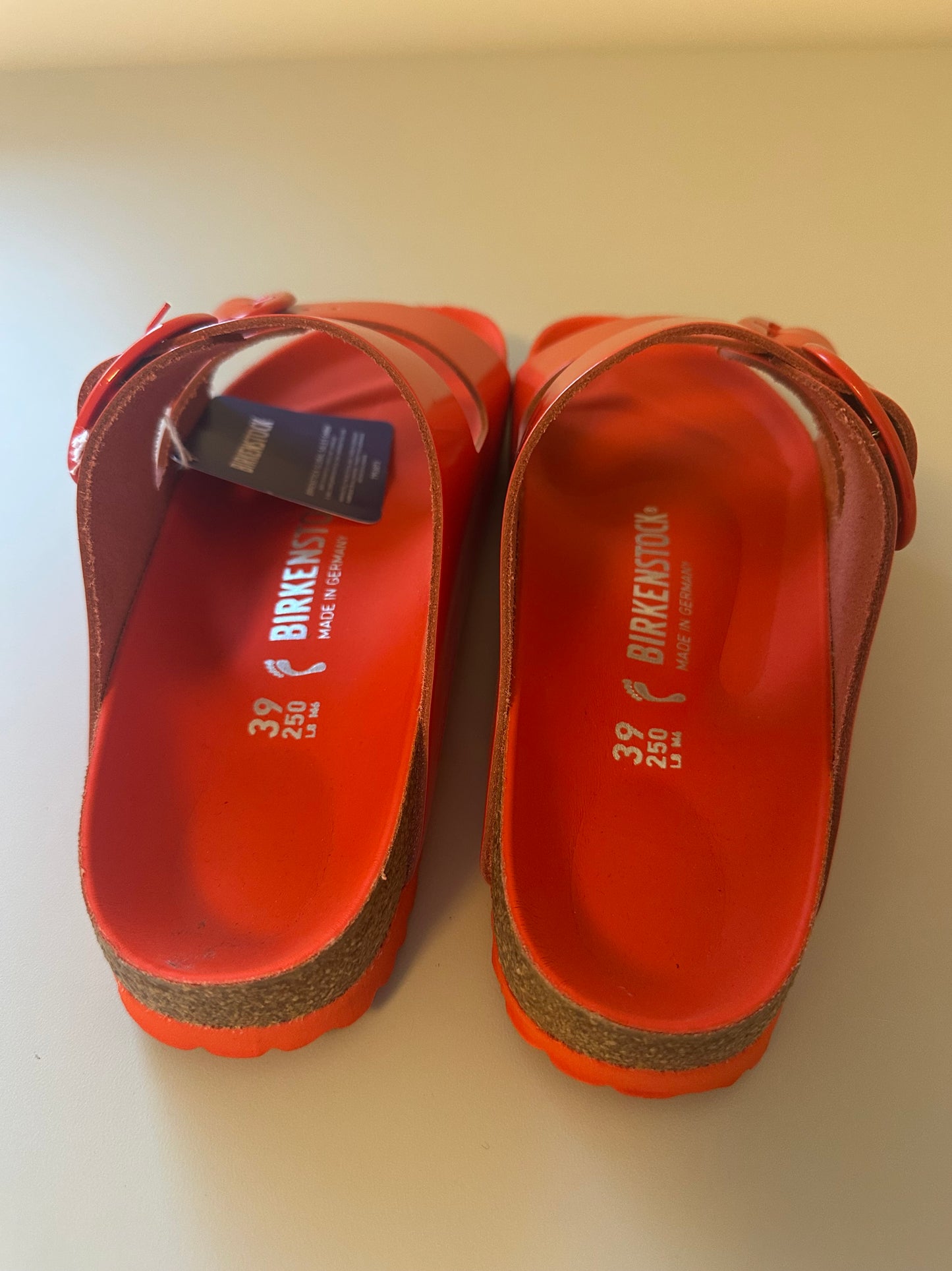 New Birkenstock Arizona Big Buckle Sandals in High Shine Tomato | Size 39