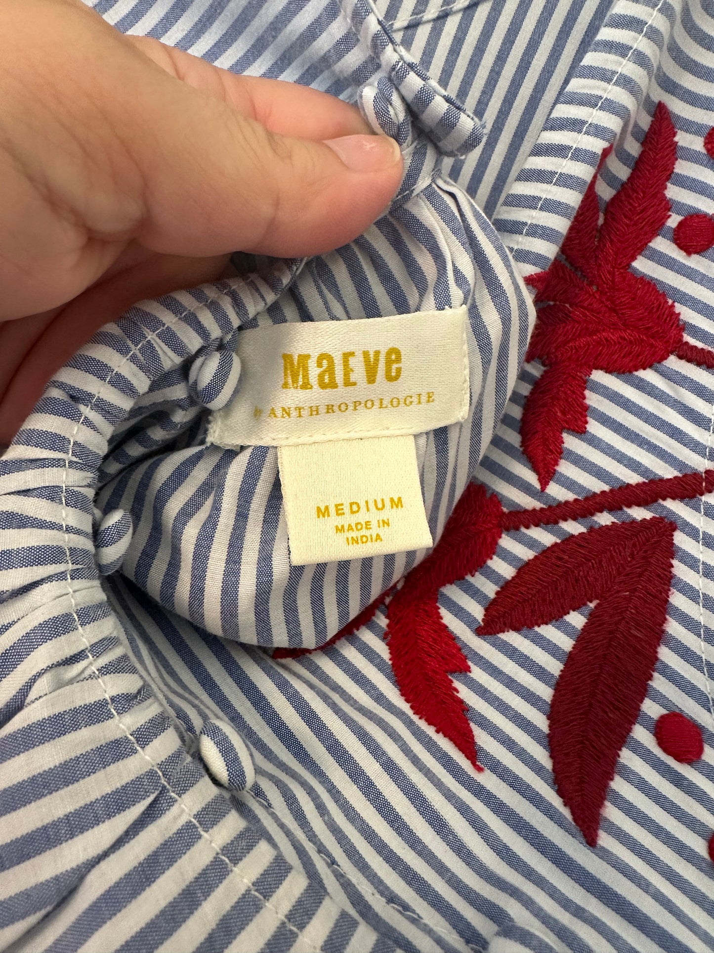 Maeve Striped Sleeveless Top with Red Embroidery - Size Medium