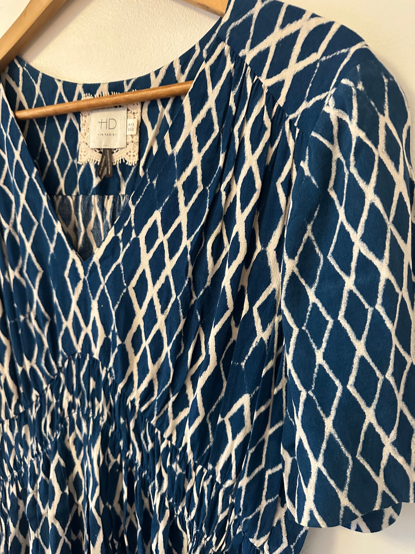 Anthropologie HD in Paris Archipelago V-Neck Mini Dress in Blue | Size 14