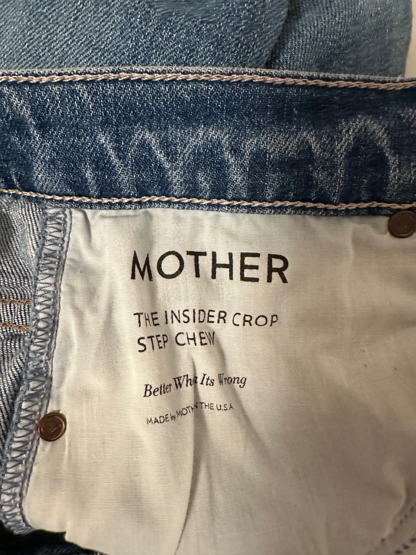 MOTHER The Insider Crop Step Chew Distressed Ankle Jeans | Size 29