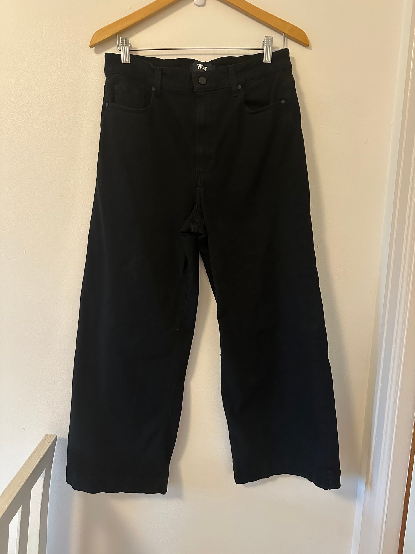 Paige Anessa High Rise Cropped Wide Leg Jeans in Black - Size 31