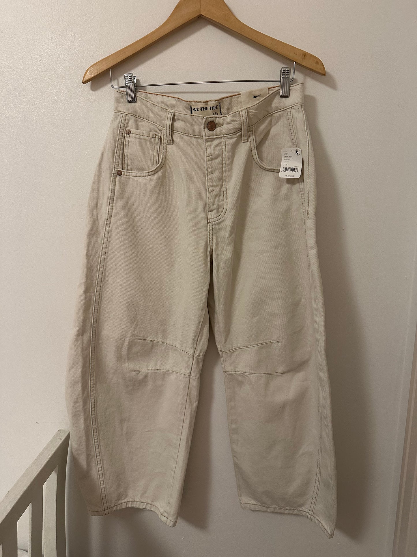 NWT We The Free Good Luck Mid Rise Barrel Jeans in Milk Size 27 Short