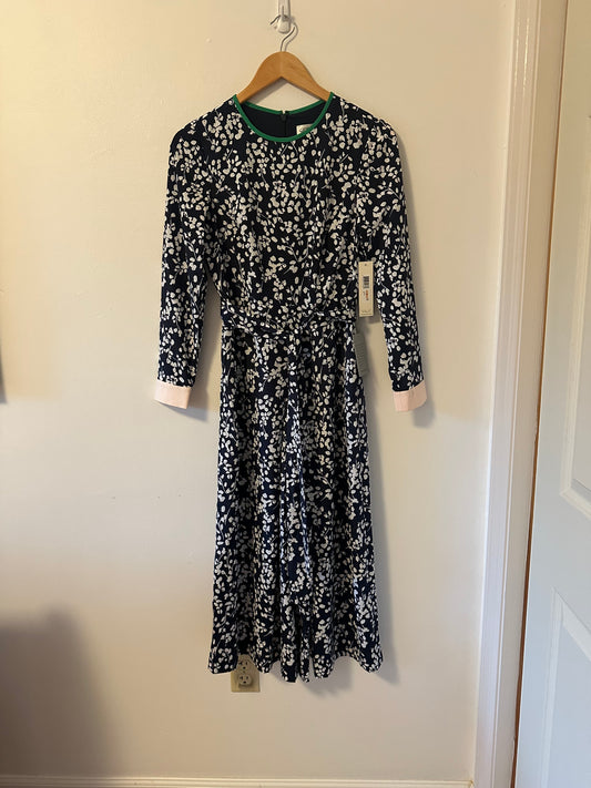 Eliza J NWT Leaf Print Navy and White Floral Wide Leg Cropped Jumpsuit | Size 2