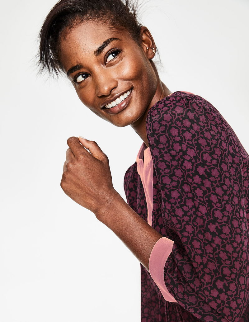 Boden Velvet Trimmed Annabel Top in Pink and Black - Size 8