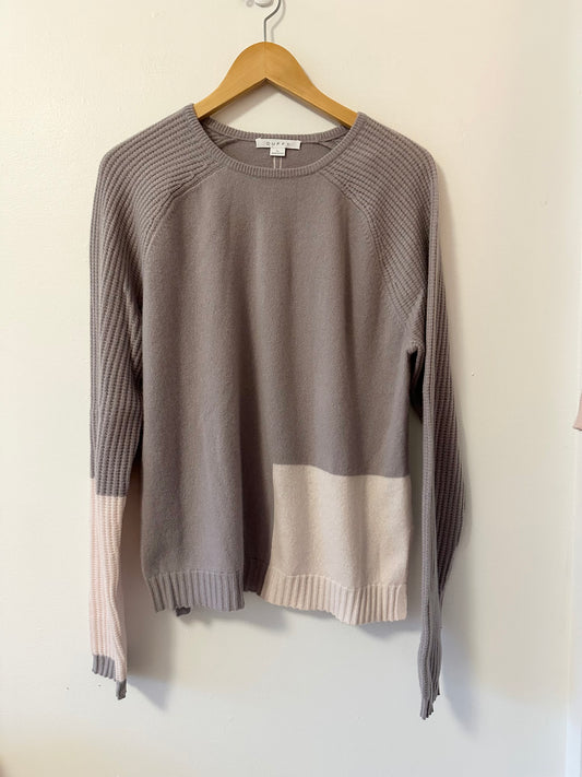Duffy Purple and Pink Colorblock Crew Neck Cashmere Sweater | Size Large