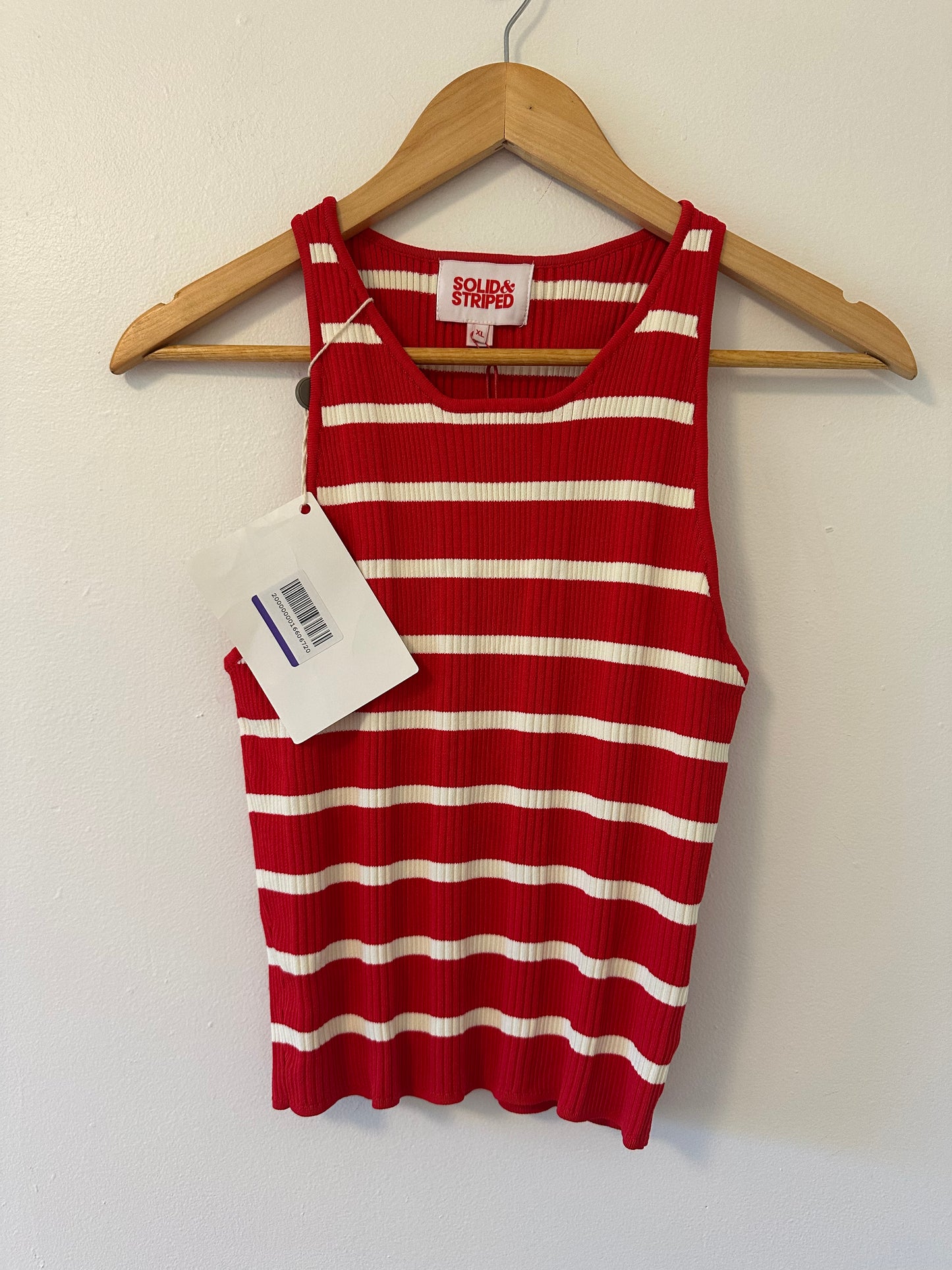 NWT Solid & Striped Red and White Striped Ribbed CarsonTank Top - Size XL