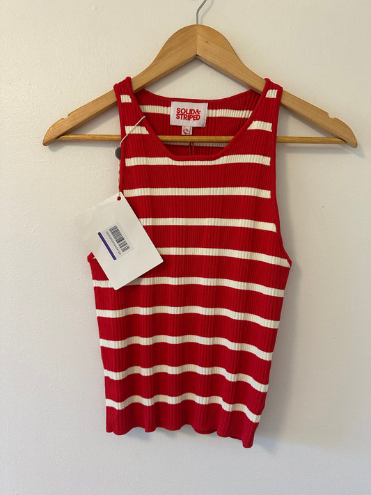 NWT Solid & Striped Red and White Striped Ribbed CarsonTank Top - Size XL