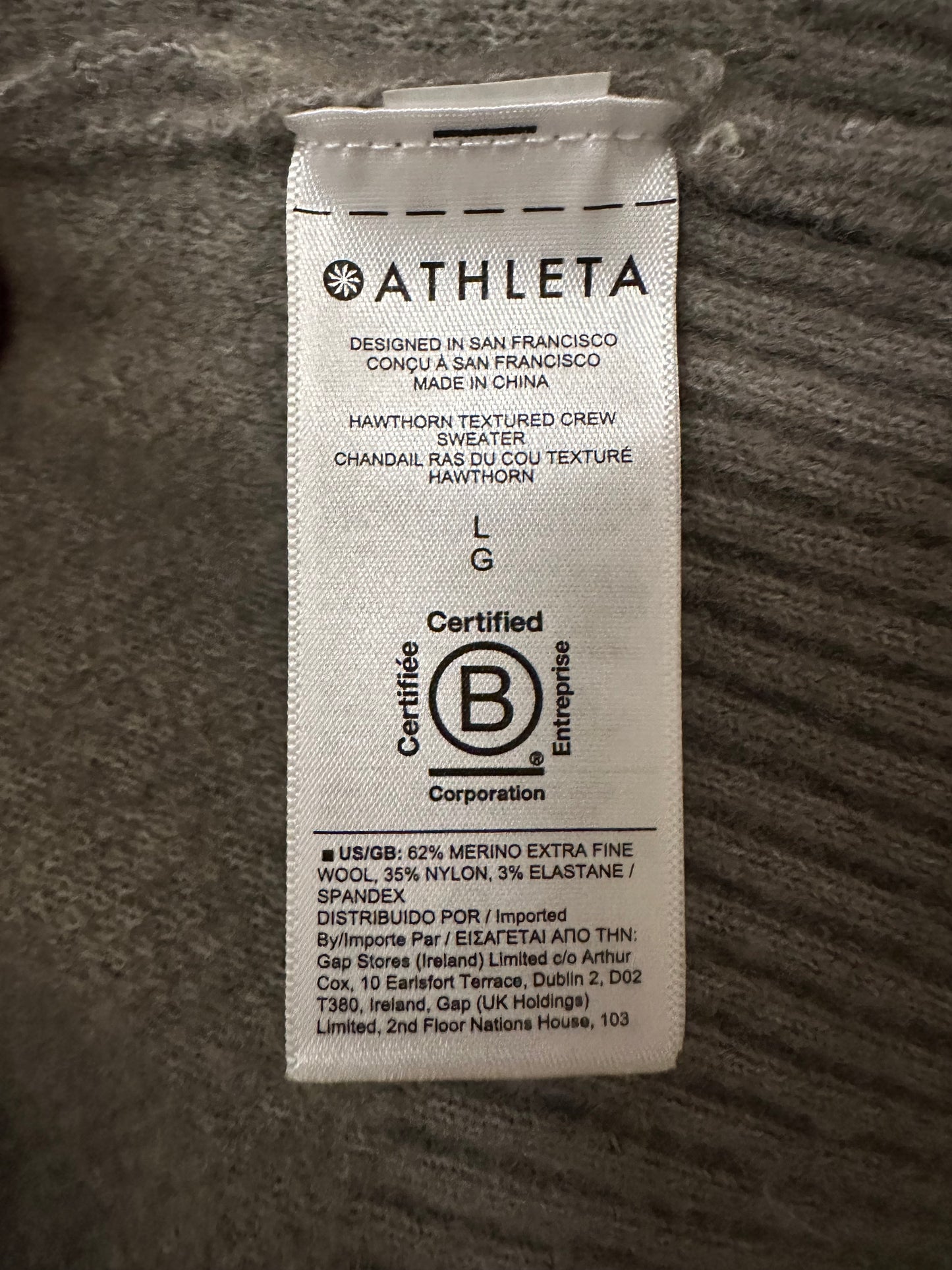 Athleta Gray Patterned Crew Neck Sweater | Size Large