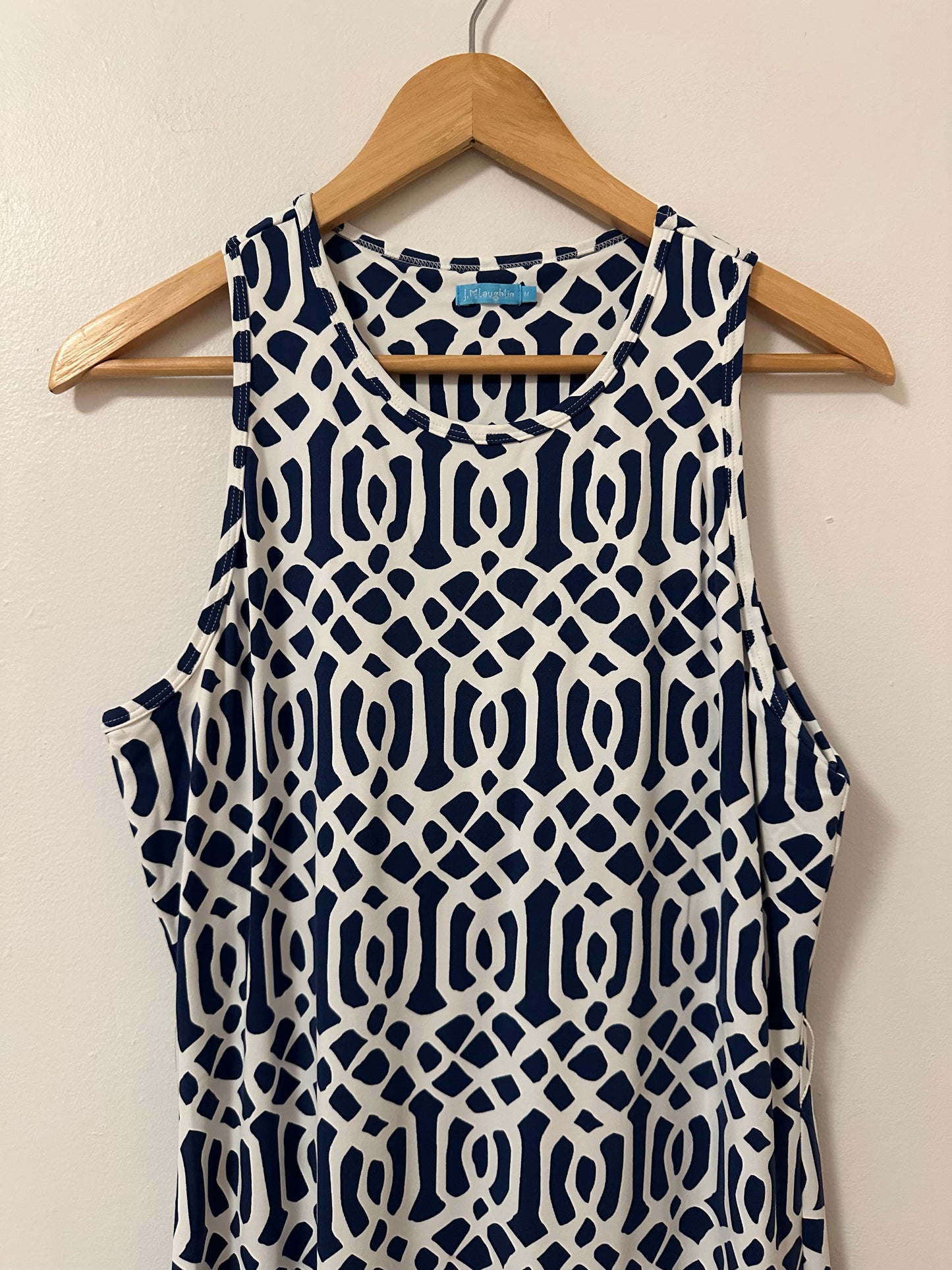 J. McLaughlin Blue and White Patterned Maxi Dress | Size Medium