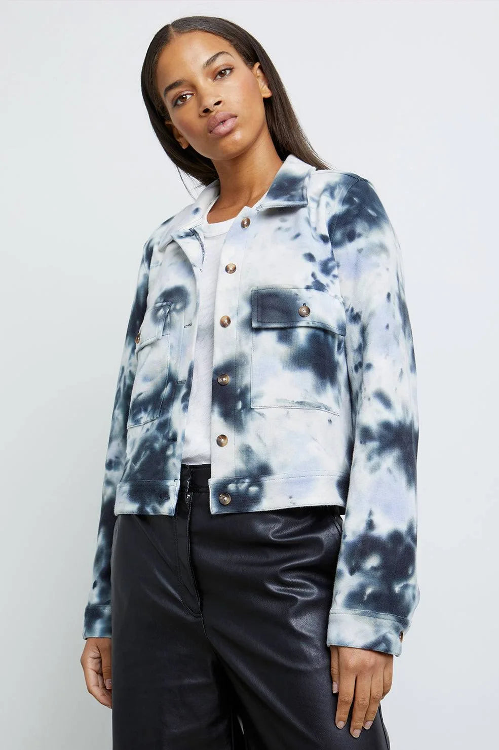 Rails Steffi Tie-Dye Jacket with Flap Pockets in Navy Charcoal | Size Large
