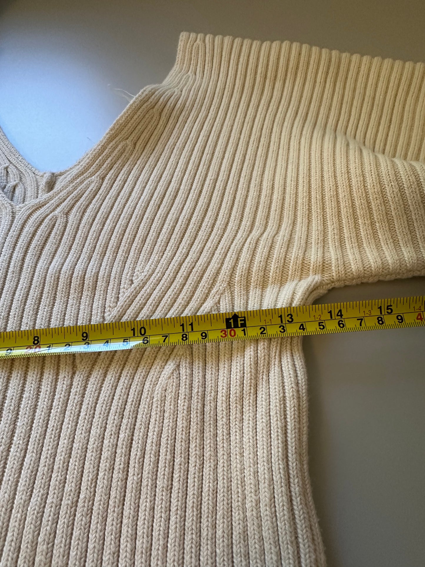 Mara Hoffman Olla Cream V-Neck Ribbed Sweater | Size Medium
