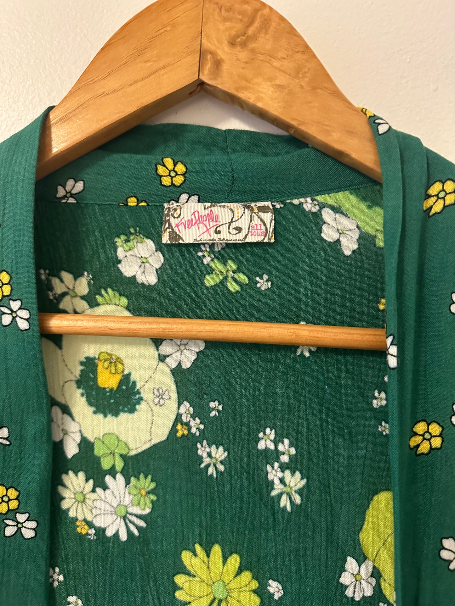 Free People Hidden Hills Floral Green Kimono Robe