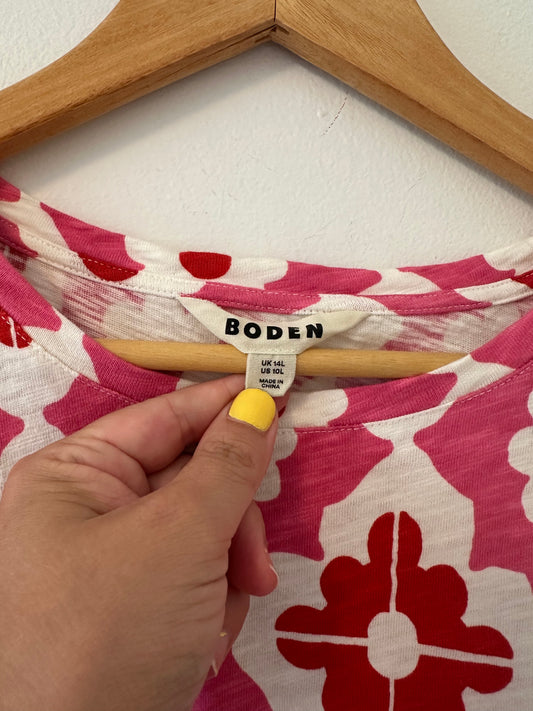 Boden Floral Patterned Pink and Red Dress - Size 10T