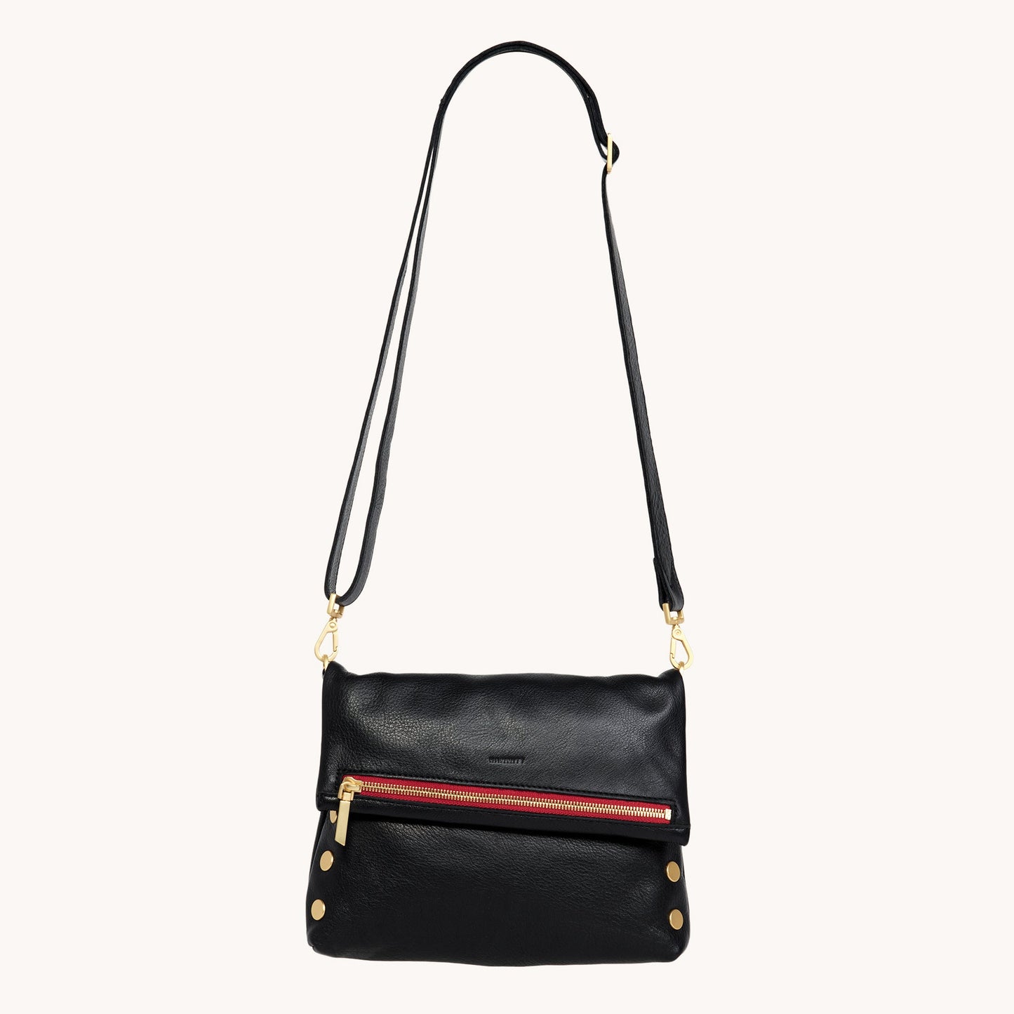 Hammitt VIP MED Crossbody / Clutch Bag in Black/Brushed Gold Red Zip