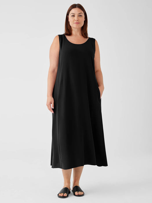 Eileen Fisher Silk Georgette Crepe Scoop Neck Dress in Black | Size XL