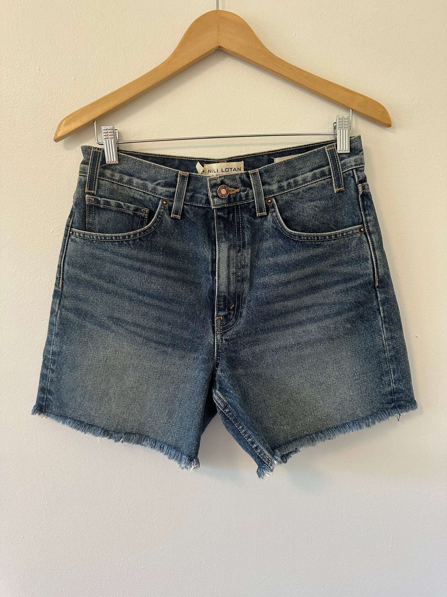 Nili Lotan Yoann Blue Denim Women's Shorts in Simon Wash - Size 25
