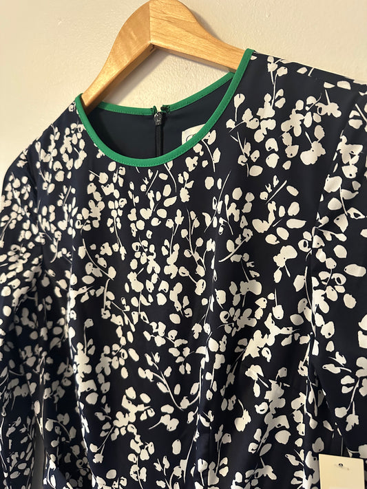 Eliza J NWT Leaf Print Navy and White Floral Wide Leg Cropped Jumpsuit | Size 2