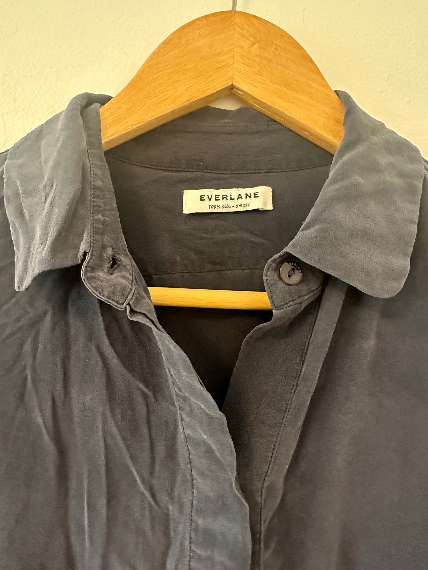 Everlane Dark Blue Butterlight Silk Button-Up Shirt - Size Small