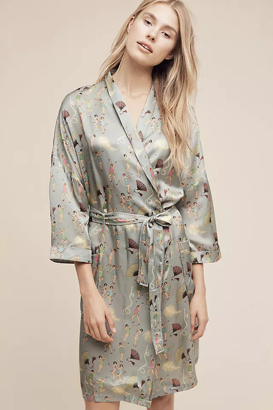 Karen Mabon The Great Gatsby Silk Robe in Gray | Size XS