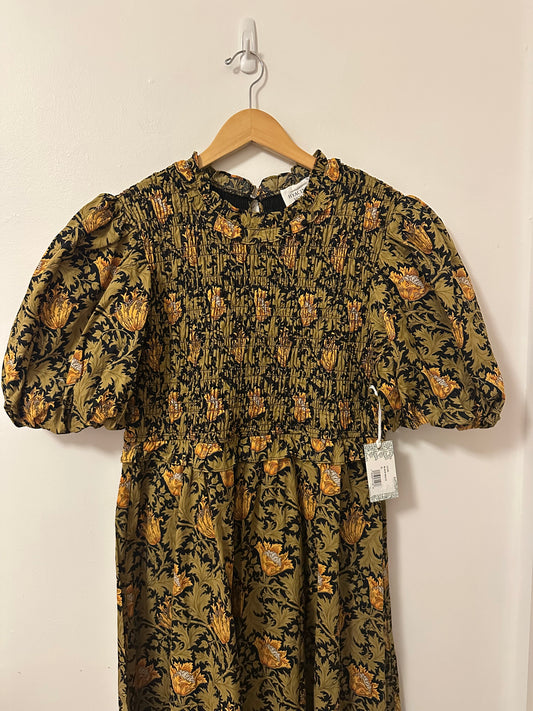 NWT Hyacinth House Tuckernuck Olive Leafy Floral Smocked Smythe Midi Dress | XL