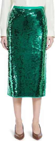 Weekend Max Mara Udine Sequin Jersey Pencil Skirt in Green | Size Large