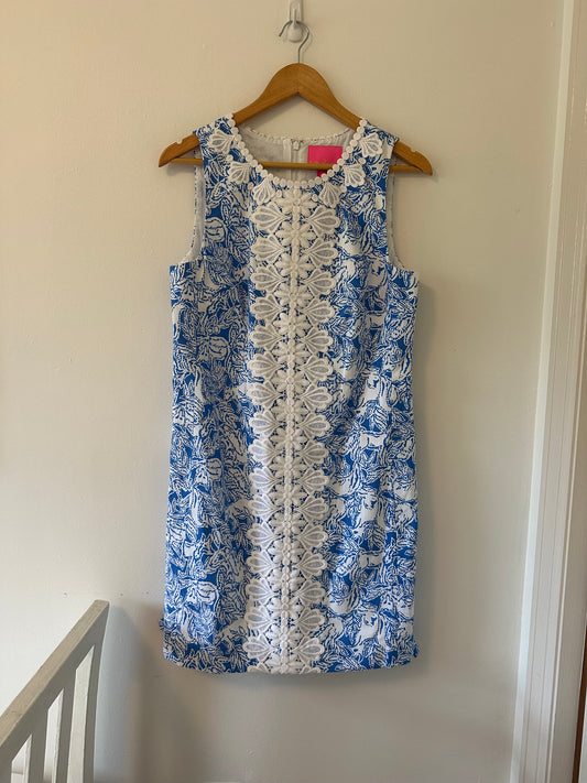 Lilly Pulitzer Melani Blue and White Sleeveless Shift Dress - Size 10