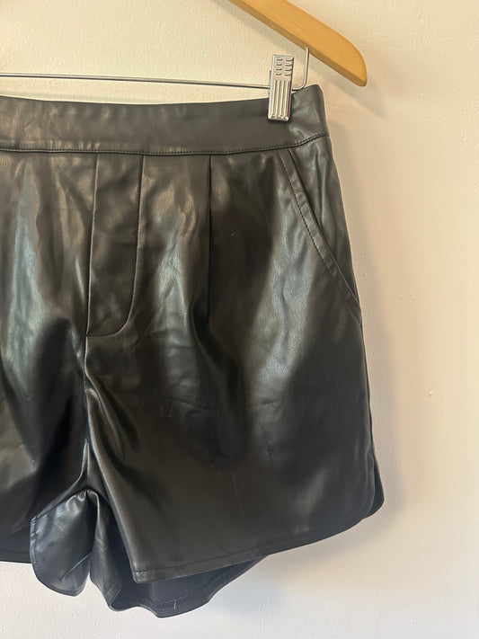 Luvamia High Waist Black Faux Leather Women's Shorts | Size Medium