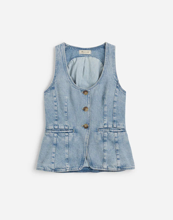 NWT Denim Scoopneck Cutaway Vest in Edmonson Wash | Size 6