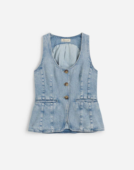 NWT Denim Scoopneck Cutaway Vest in Edmonson Wash | Size 6