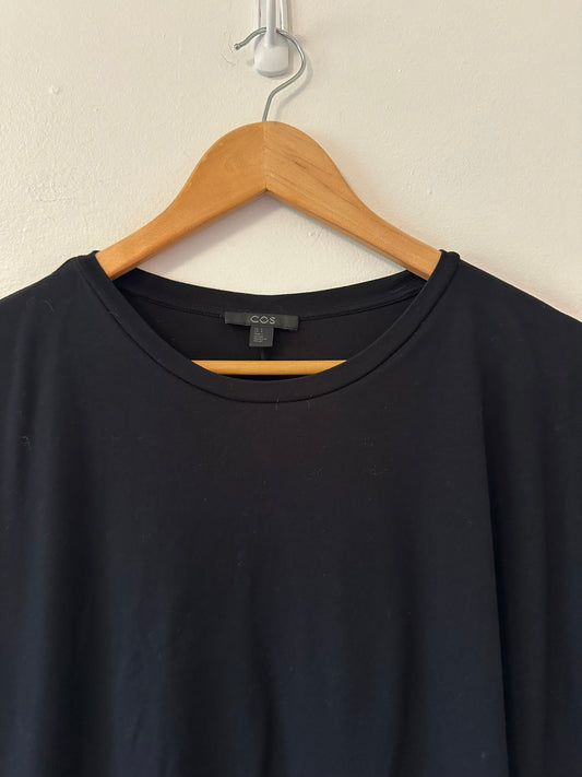 COS - Black Short Sleeve High Low Women’s Top with Raw Edges | Size Small