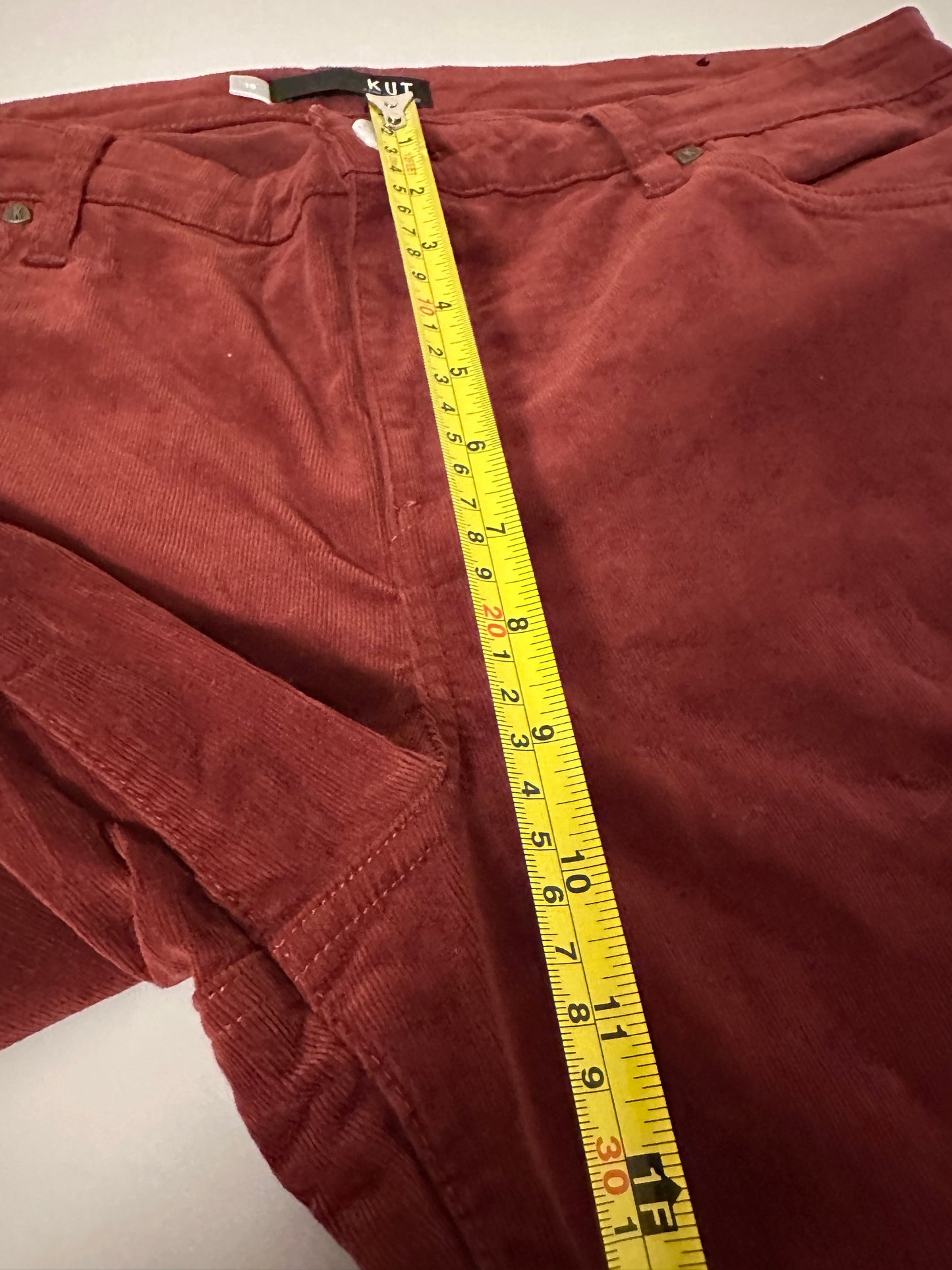 Kut from the Kloth Karen Baby Bootcut Corduroy Jeans in Burgundy Red | Size 16