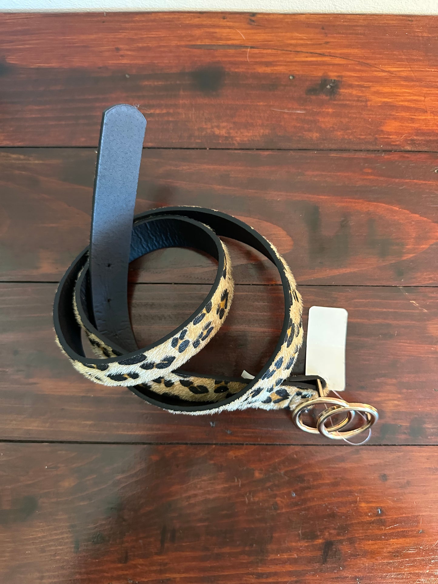 Leopard Print Belt with Gold Buckles
