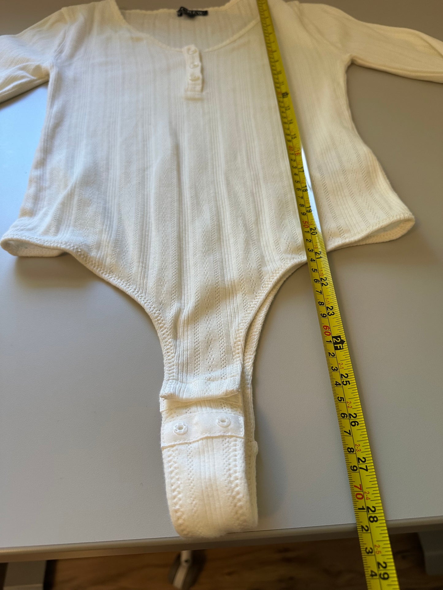 J. Crew Pointelle Cotton Long Sleeve Bodysuit in Ivory | Size Small