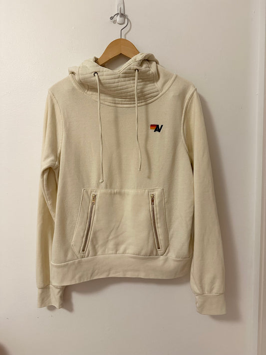 Aviator Nation Ninja Pullover Hoodie Sweatshirt in Vintage White | Size Medium